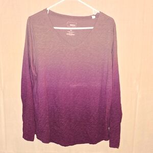 Sonoma Purple Ombre Long Sleeve V-Neck Shirt 0X